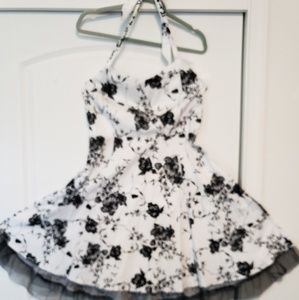 White and black 50s style halter dress